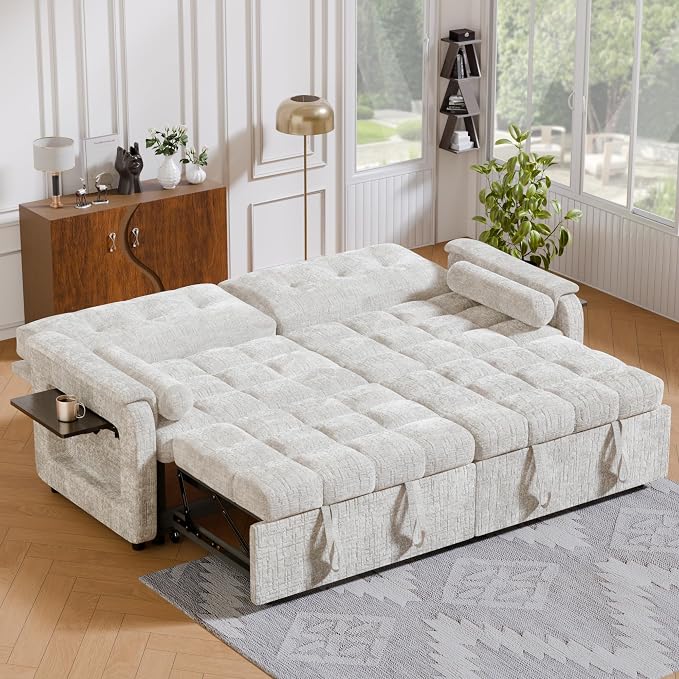 Convertible Sleeper Sofa Bed, 86 Inch Chenille Pull Out Couch - Image 9