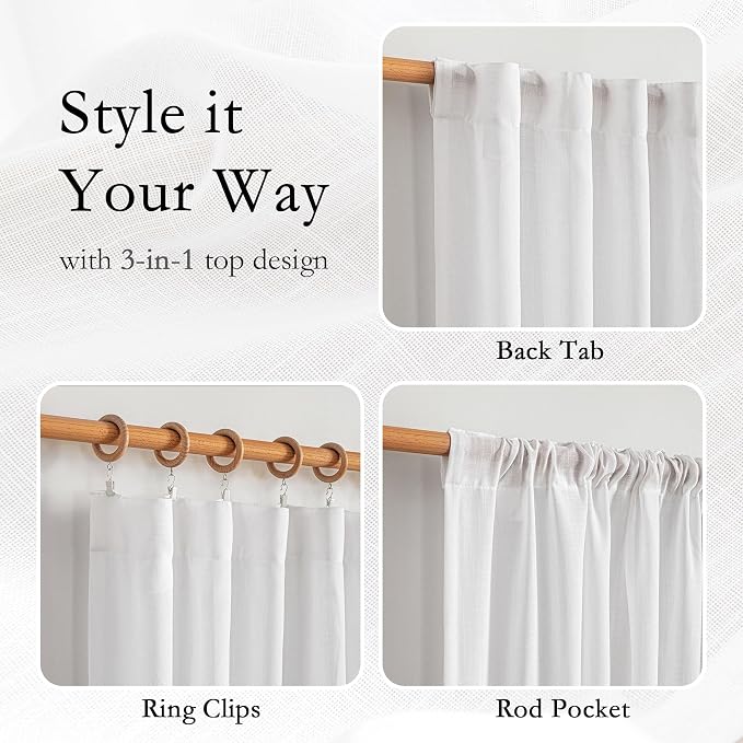 MYSKY HOME White Sheer Curtains 63 inch Length - Image 4