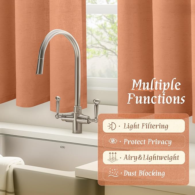 Short Terracotta 48 Inch Linen Curtains - Image 9