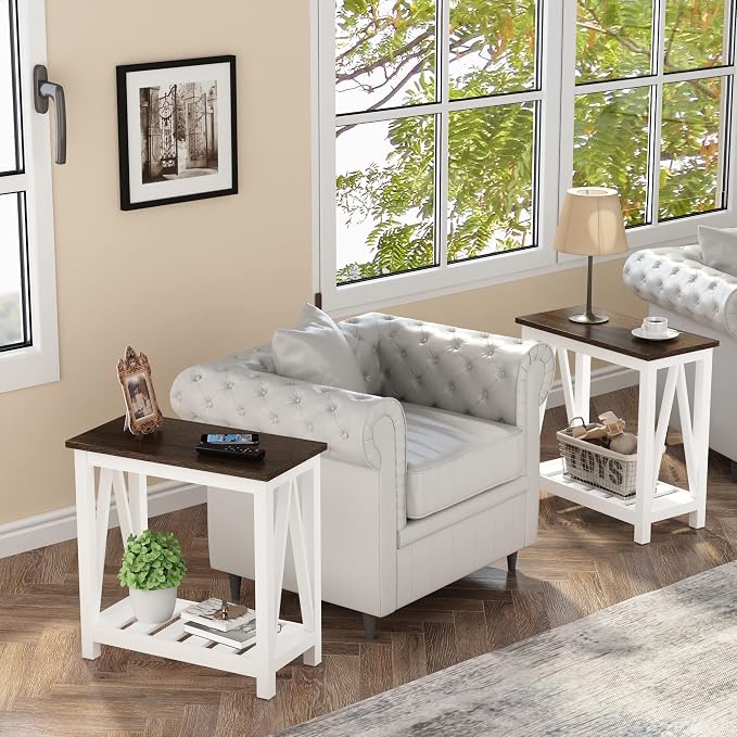ChooChoo Farmhouse End Table Set of 2, Rustic Vintage Narrow End Side Table - Image 5