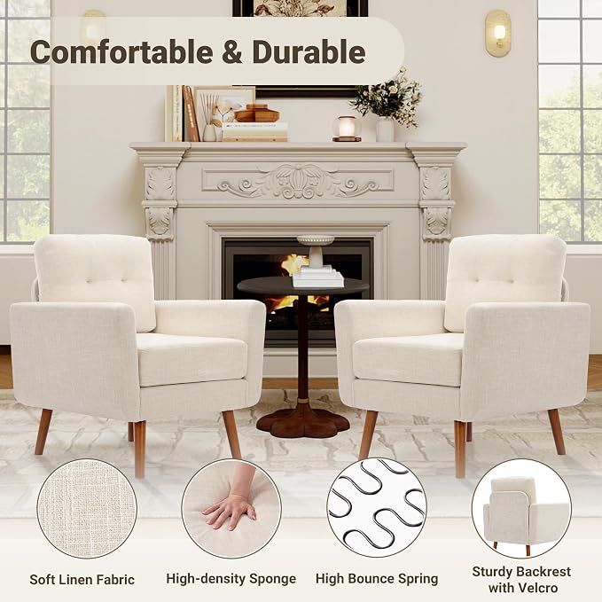 Tbfit Linen Fabric Single Sofa, Accent Chair, Mid Century Modern Armchair - Image 7