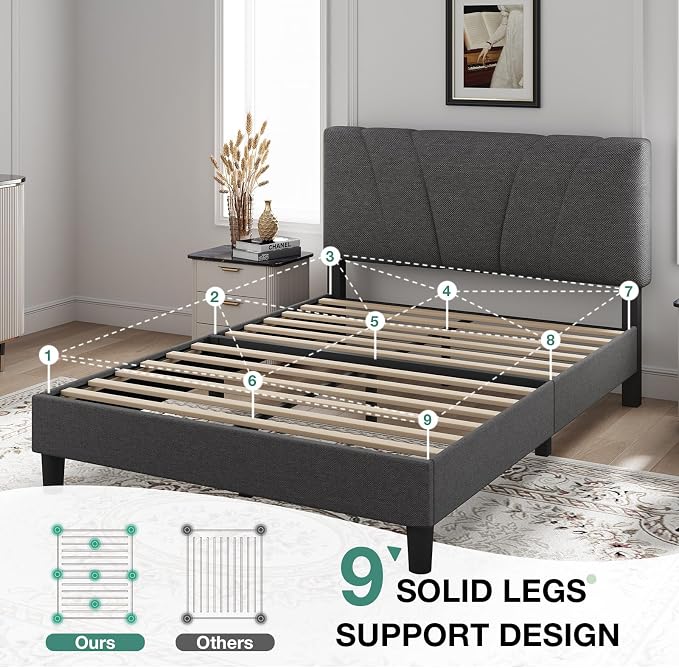 Novilla Queen Size Bed Frame Upholstered Platform Queen Bed Frame - Image 5