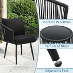 Kromax 3 Pieces Patio Rattan Bistro Conversation Set, Outdoor All-Weather - Image 3