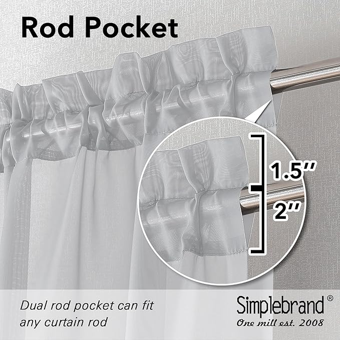 Simplebrand Light Grey Sheer Curtains 96 Inches Long, Light Filtering Silver - Image 2