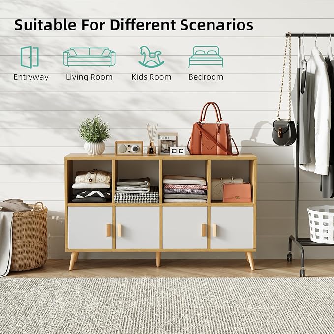 8-Cube Storage Organizer with Doors & 5 Solid Wood Legs, Mid-Century Modern - Image 6