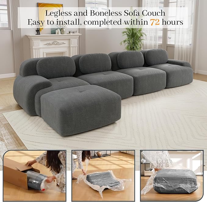 Boneless Sectional Couch, No Assembly Required, 152.7” L Shaped Modular Cloud - Image 9