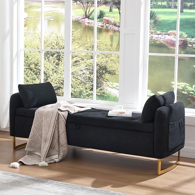 65" Storage Ottoman Bench, Chenille Storage Bench - Image 7