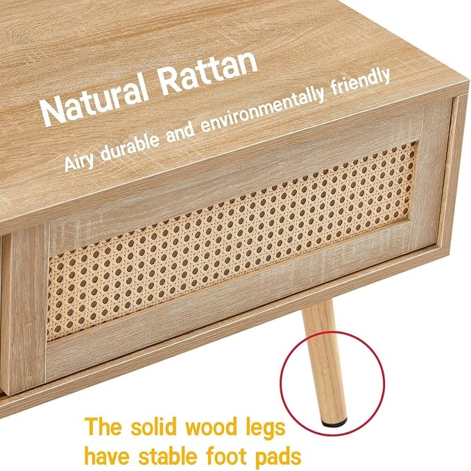Rattan Center Table and Nightstand Set, 3-Piece Wood Living Room Table Set - Image 5
