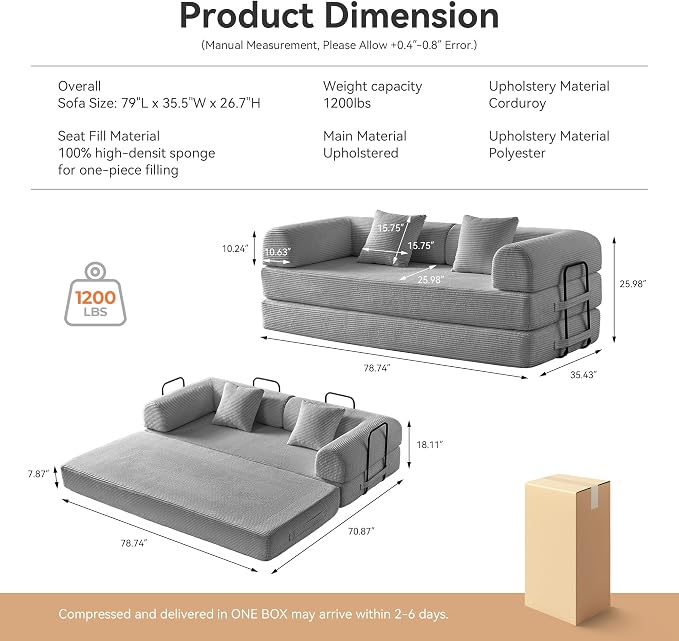 Convertible Sleeper Sofa Bed, Sleeper Sofa - Image 2