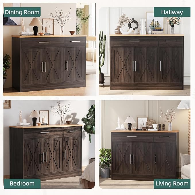 Shintenchi Modern Farmhouse Sideboard Buffet Cabinet, Barn Doors Buffet Cabinet - Image 7