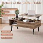 OLIXIS Wooden Coffee Table, Lift Top Coffee Table - Image 8