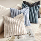 decorUhome Fall Faux Fur Throw Pillow Covers 24x24 Set of 2 Blue Grey | - Image 4