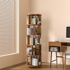 5-Tier Solid Wood Rotating Bookshelf on Wheels, 360° Spinning Book Shelf Tower by IUNVR