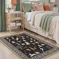 Black Floral Area Rug 3x5 for Bedroom Entryway | Ultra-Thin; Non Slip; by WelcometoBabovid