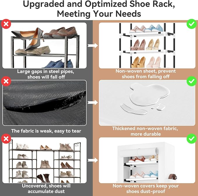 ROJASOP Shoe Rack with Covers 10 Tier Large Shoe Organizer Tall Shoe Closet - Image 7