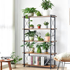 HCHQHS Bookshelf, 5-Tier Industrial Bookcase, Rustic Open Book Shelf, - Image 5