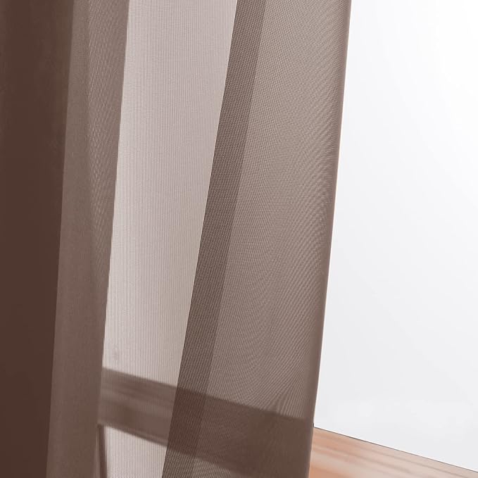 Sheer Curtains, Chocolate Sheer Curtains 78 inch Length 2 Panels Set, Rod - Image 10