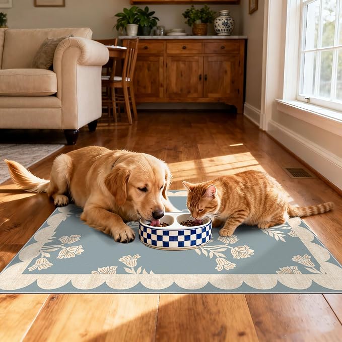 Front Door Mat Indoor Outside Entrance 2x3 Blue Scalloped Entry Rug | Non-Slip - Image 6
