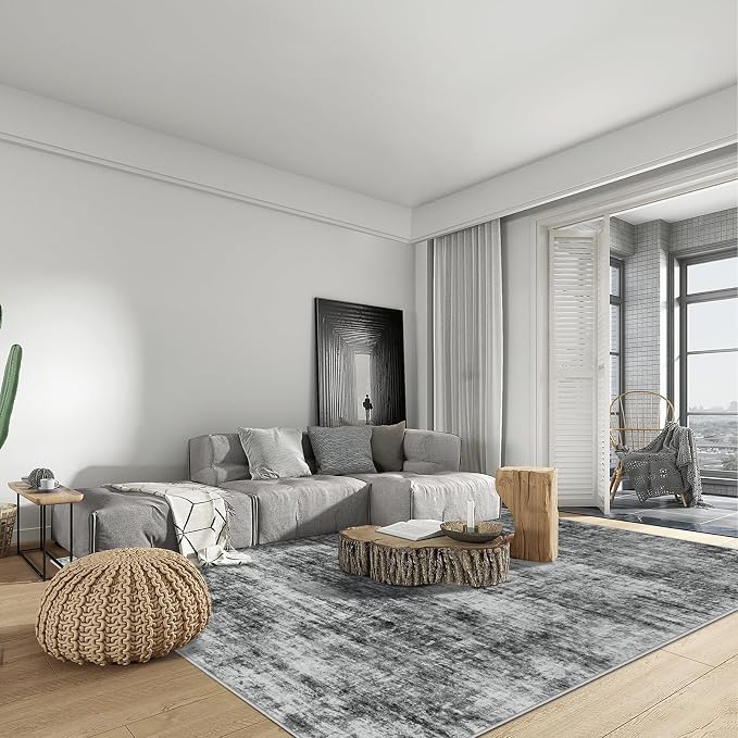 9x12 Area Rugs for Living Room: Washable Abstract Black Badroom Carpet | - Image 4