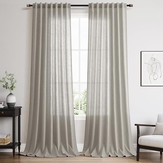 Silver Grey Linen Curtains 108 Inches by Nanspring