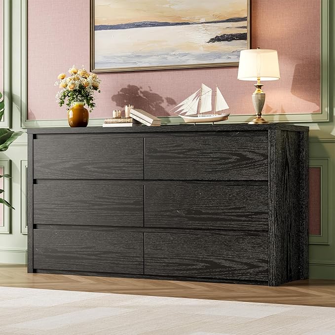 GarveeHome 6 Drawer Dresser for Bedroom, Wide Wood Chest of Drawers Handle Free by GarveeHome