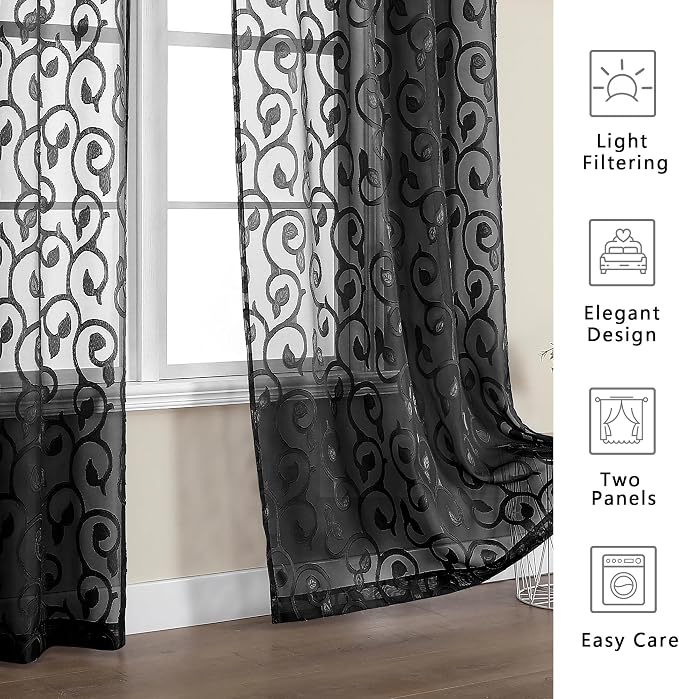 Furman Sheer Black Curtains 84 inches Long - Image 6