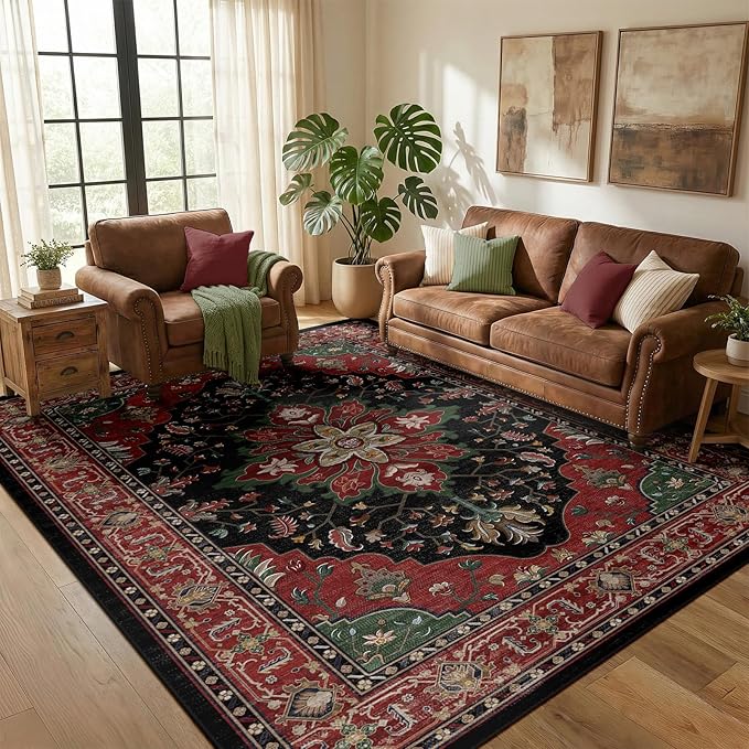 RELEANY Washable Area Rug, Water Repellent, Pet Friendly, Vintage Floral Boho - Image 2