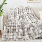 Luxury 1000GSM Faux Rabbit Fur Throw Blanket, Super Heavy Warm Cozy Grey - Image 4