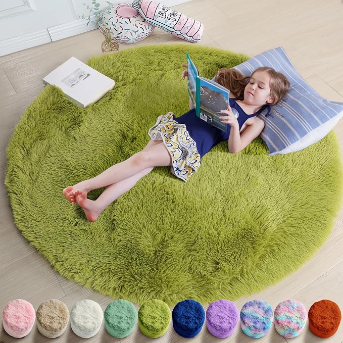 Amdrebio Grass Green Circle Round Fuzzy Area Rug 6Ft by Amdrebio