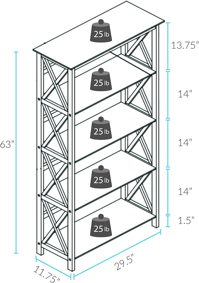 Montego 5-Shelf Bookcase-Black - Image 3