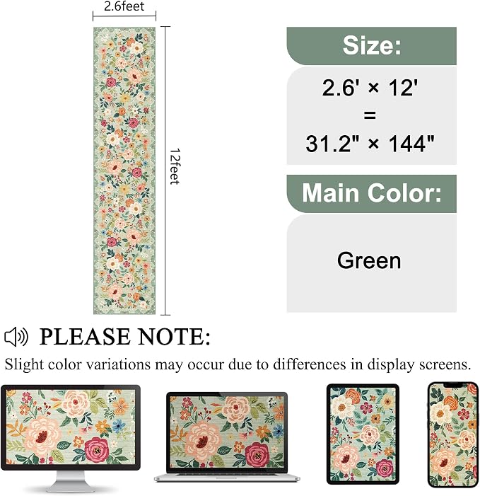 DUKINO 2.6x12 Kitchen Runner Rug, Floral Non Slip Long Washable Rug, Stain - Image 2
