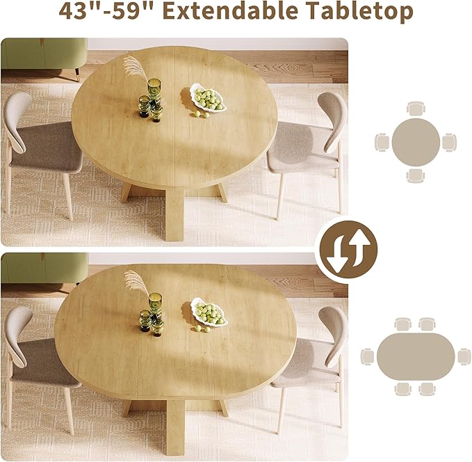 iPormis 43.3in-59in Extendable Round Dining Table - Image 6