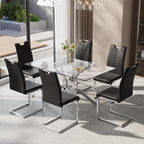 7-Piece Dining Table Set for 6, Modern Rectangular Glass Table by KATBOCFurniture