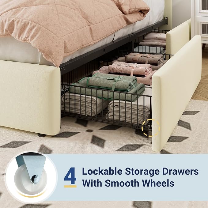 Allewie King Size Storage Bed Frame, Vertical Channel Tufted Adjustable - Image 5