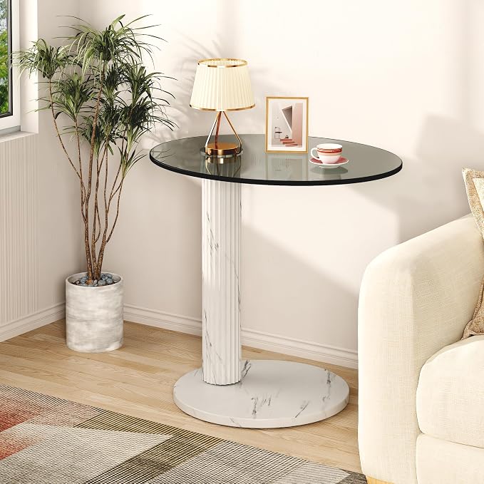 Hooseng Glass Round Coffee Table End Table, 22-Inch Modern Tempered Transparent - Image 5