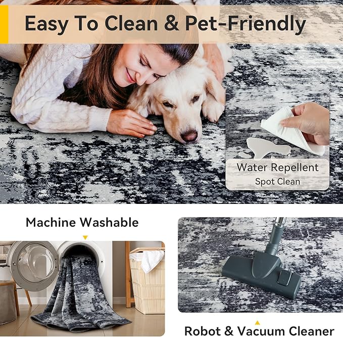 RELEANY Washable 9'x12' Abstract Area Rug - Image 4