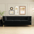 83.46" W Black Velvet Sofa Couch - Image 9