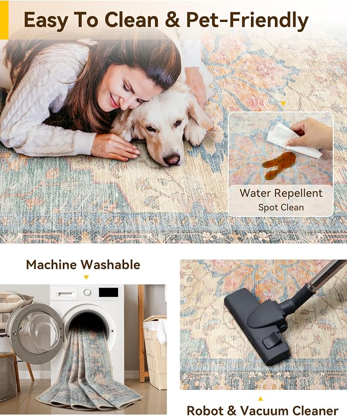 RELEANY Washable Area Rug, Large 10'x14', Water Repellent, Pet Friendly - Image 5