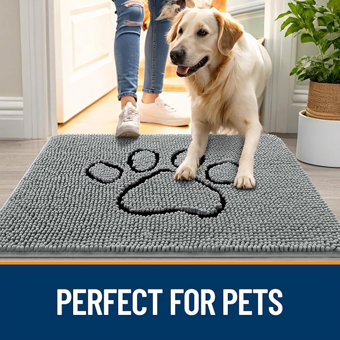 OLANLY Dog Door Mat for Muddy Paws 70x35, Paw Print Design Chenille Mud Mat | - Image 6