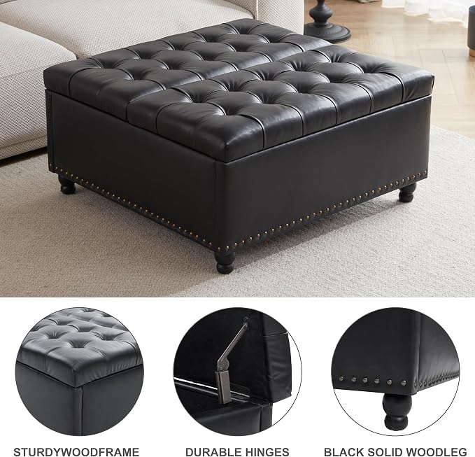 Tbfit Large Square Storage Ottoman Bench, Tufted Upholstered Coffee Table - Image 5