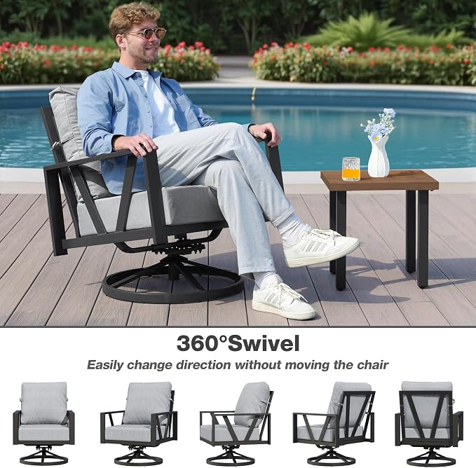 Outdoor Patio Swivel Rocking Chairs Set, Front Porch Furniture - Image 3