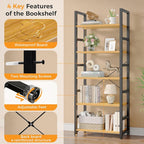 DUMOS 5-Tier Bookshelf, Modern Tall Bookcase, Open Storage Display Shelf - Image 8