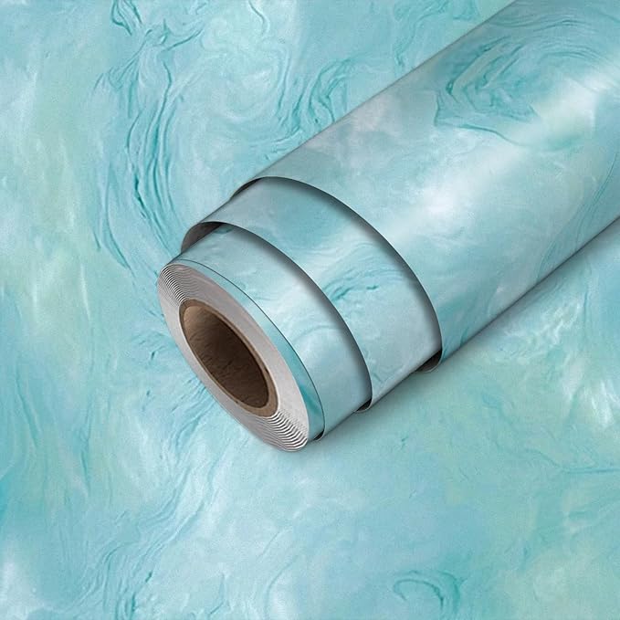 HOMETITUTE Blue Marble Wallpaper Peel and Stick Ocean Style 118.1x17.7 Inches by HOMETITUTE