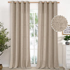 YoungsTex Oatmeal Linen Curtains 95 lnch Long 2 Panels, Tan Grommet Drapes | by YoungsTex