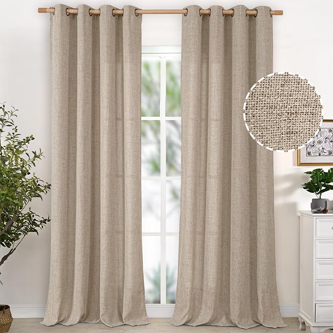 YoungsTex 90 Inches Long Oatmeal Linen Semi Sheer Curtains by YoungsTex
