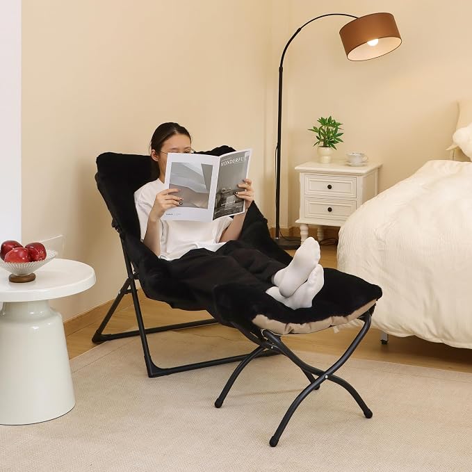 Comfy Saucer Chair for Adults, Soft Faux Fur Bedroom Chair, Accent Dorm Chairs - Image 5