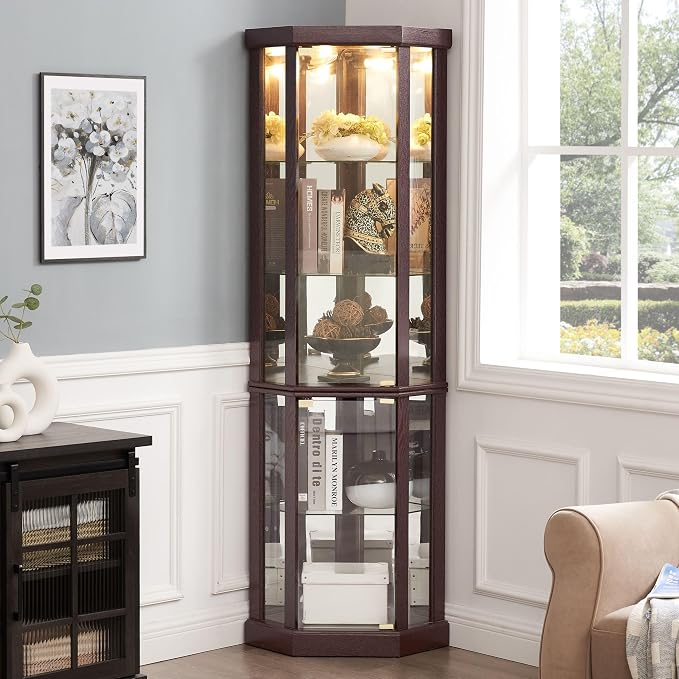 Corner Curio Cabinet, Light Bulb Inclued, Wine Bar China Cabinet - Image 9