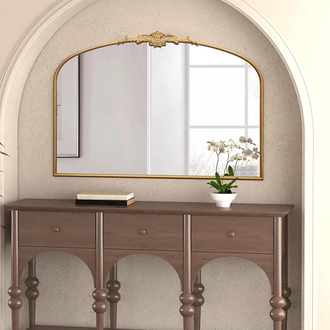 Besdomus Ornate Arched Large Mirror: 48"x33" French Oversize Gold Vintage - Image 4
