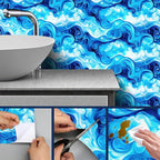 HOMETITUTE Artistic Blue Swirl Wave Pattern Wallpaper Peel and Stick Contact - Image 7