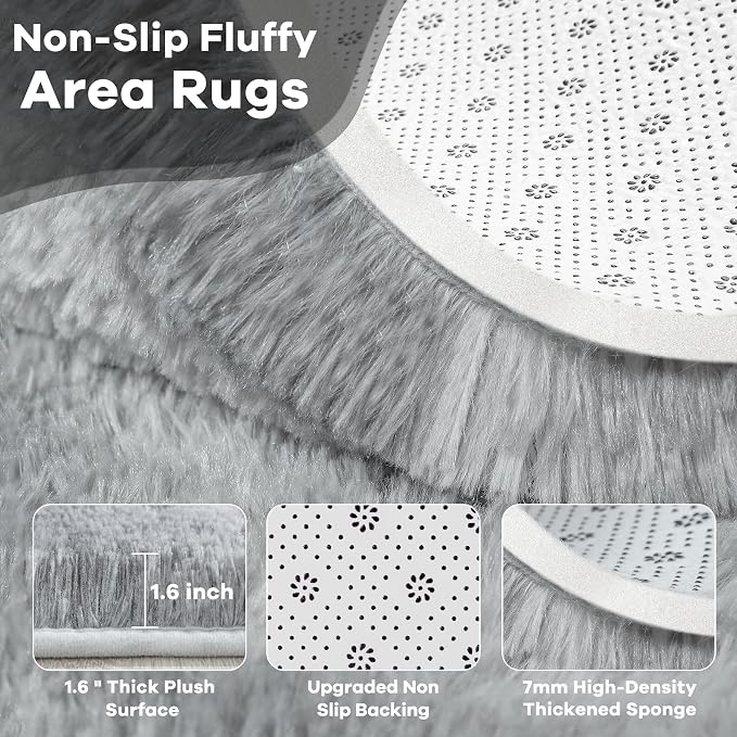 5x7 Grey Fluffy Soft Area Rug Non-Slip - Image 4